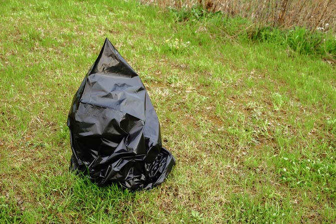 Bekämpfung der Schädlinge mit einem Müllsack